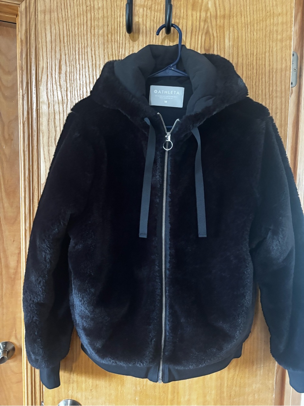 Athleta Black Faux Fur Puffer Hoodie Jacket